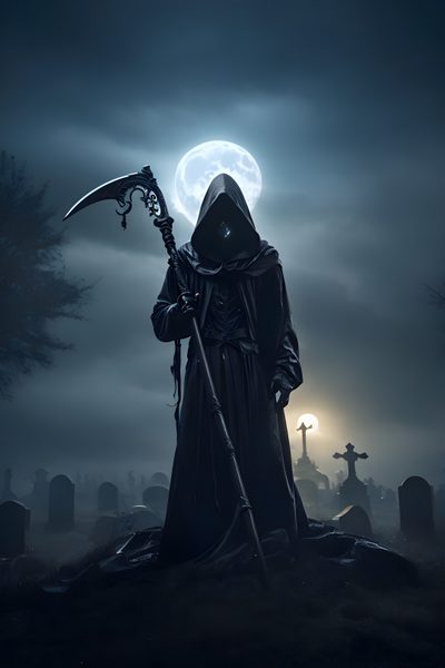 a man dressed as a grimter holding a scythe in front of a full moon Grim Reaper Halloween Accult Images Hd, Santa Muerte Black, Grim Reaper Black, Dark Lord, dark slate gray