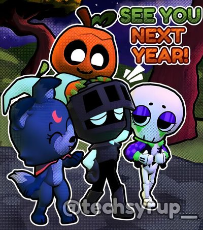 an image of some cartoon characters in front of a halloween scene with the words see you next Dandys World Halloween Toons Halloween Toons, Halloween Dandys World, Dandys World Halloween, dark slate gray