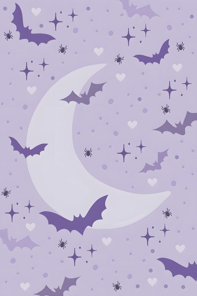 Bat And Moon Design, Cute Halloween Phone Wallpaper, Halloween Party Invitation Ideas, Halloween Purple Background, Purple Bat And Moon Pattern, Cute Spooky Aesthetic, Cute Purple Fall Wallpaper, Spooky Cute Aesthetic, Purple Phone Backgrounds Pastel Purple Halloween Bat And Moon Design, Cute Halloween Phone, Halloween Party Invitation Ideas, thistle