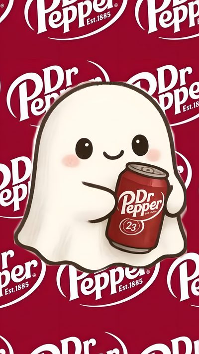 an image of a ghost with a can of soda on it's face and the caption dr pepper Dr Pepper Halloween Cute Home Screens, Cute Home Screen, Funny Quotes, Dr Pepper, Cute Backgrounds, brown