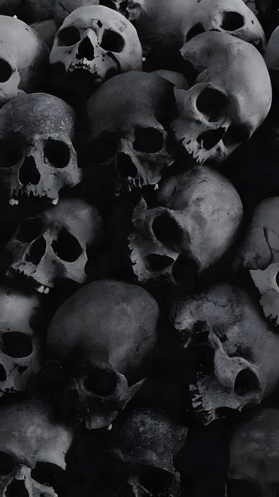 black and white photograph of many human skulls Halloween Thorny Skulls Warm Gray Undead Aesthetic, Thanatos Aesthetic, Black Skull Aesthetic,