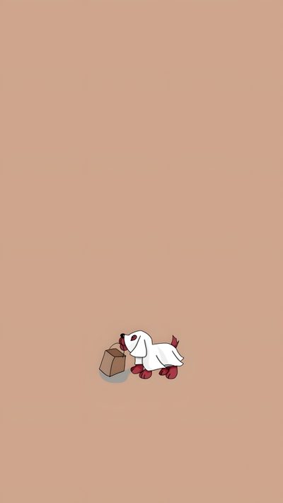 a white dog laying on top of a brown floor next to a brick wall with a box in it's mouth Clifford Halloween Halloween, Holiday, Autumn Phone, Cute Images For, Halloween Backgrounds, Snoopy, tan