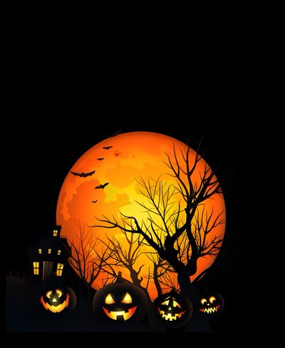 halloween pumpkins in front of a full moon with trees and houses on the other side Halloween Apple Watch Faces Moonlit Halloween Background, Halloween Full Moon Background, Halloween Themed Stickers With Pumpkins, black