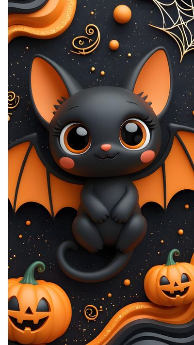 a black cat with orange eyes sitting next to pumpkins Halloween Puffy Cute Halloween Screen Savers, Cute Halloween Backgrounds, Cute Halloween Iphone, dark slate gray