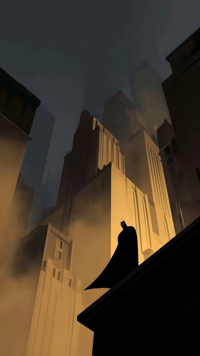 the silhouette of a batman standing on top of a roof in front of tall buildings Batman Long Halloween Comic 4k, Cool Batman, Batman Iphone Comic, 4k Batman Iphone, dark slate gray