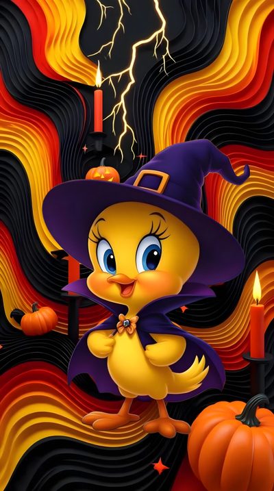 a cartoon bird wearing a witches hat and holding a candle Tweety Bird Halloween Creative Logo Design Art, Logo Design Art, Disney, Creative Logo, Design Art, maroon
