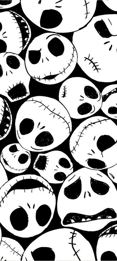 black and white skulls with faces drawn on them, as if they were in the style of jack skelling Halloween Jack Jack Nightmare Before Christmas, Nightmare Before Christmas, Halloween Iphone Backgrounds, white