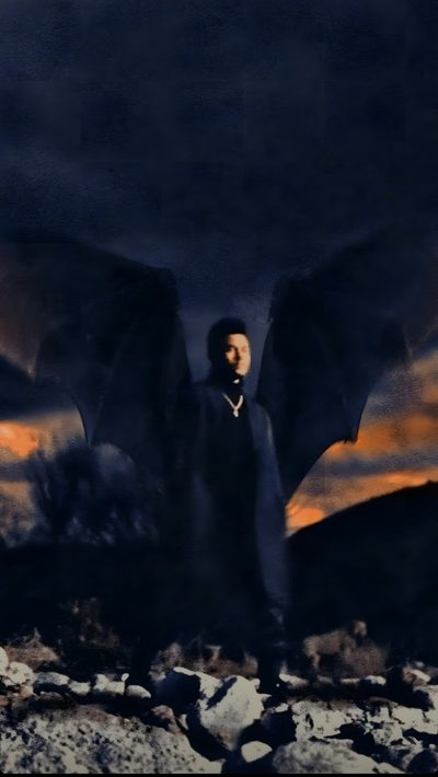 a man standing in the middle of rocks with an enormous bat on his shoulder and wings outstretched The Weeknd Halloween The Weeknd Wanderlust, The Weeknd Echoes Of Silence Poster, The Weeknd Landscape, black