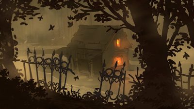 a creepy house in the woods at night Halloween Forest House Over The Garden Wall Setting, Over The Garden Wall Background, Desktop Over The Garden Wall, black