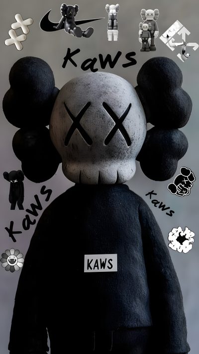 a black stuffed animal with white letters on it's face and hands above the head Halloween Kaws Poster Pics, Nike Kaws, Kaws 4k Black, Iphone Kaws Supreme, Iphone Kaws Jordan, dark slate gray