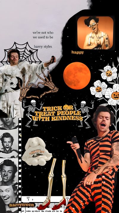 a collage of photos with people dressed up as clowns and women in striped outfits Harry Styles Halloween Film Posters, Create Collage, Scary Halloween, Halloween, Treat People, saddle brown