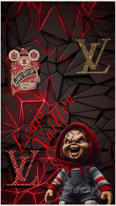 an image of a doll that is on the cover of a wallpapered poster Louis Vuitton Halloween Iphone Bugs Bunny And Lola, Chucky And Tiffany Iphone, Louis Vuitton Iphone, black