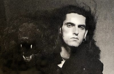 a black and white photo of a man with long hair next to a large animal Type O Negative And Pantera On Halloween Peter Steele Pc, Type O Negative Pfp, Peter Steele 90s, dark slate gray