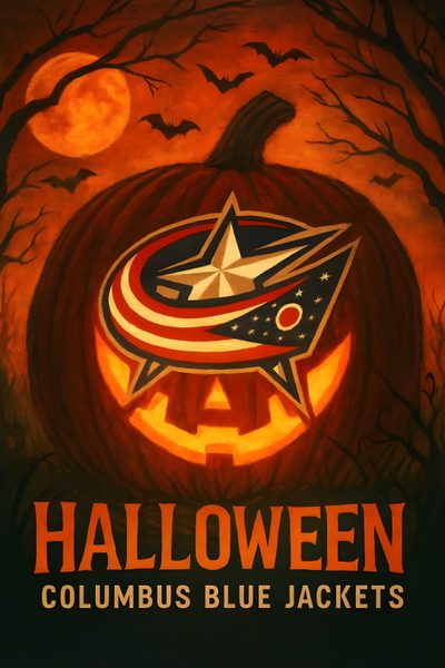 a pumpkin with the words halloween columbus blue jackets on it and bats in the background Hockey Halloween Columbus, Columbus Blue Jackets, Blue Jacket, Blue, maroon