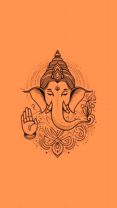 an orange background with the image of ganeshi Ganesh Halloween Ganesha Aesthetic, Hindu God Minimalist, Orange Ganesh Illustration, coral