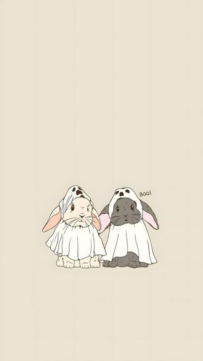two stuffed animals sitting next to each other in front of a wall with the same drawing on it Cute Bunny Halloween Lop Eared Bunny, Moving, Emoji Stickers Iphone, Bunny, Emoji Stickers, gainsboro