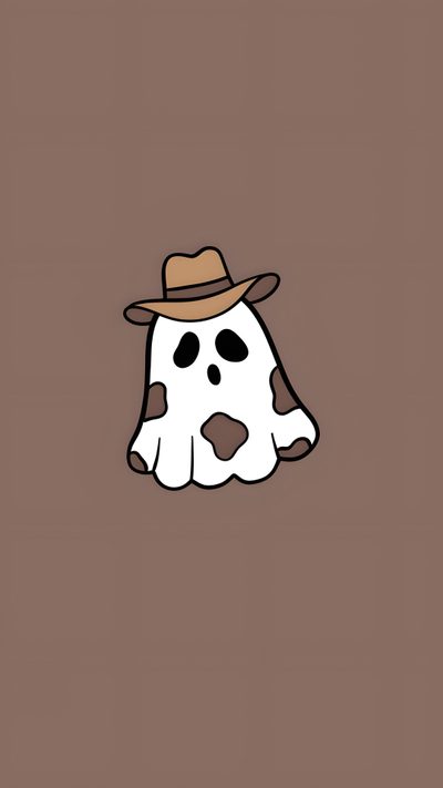 a brown and white cow with a hat on it's head is standing in front of a brown background Cowboy Halloween Halloween Aesthetic Background, Brown Ghost, Fall Western, Brown Halloween, dim gray
