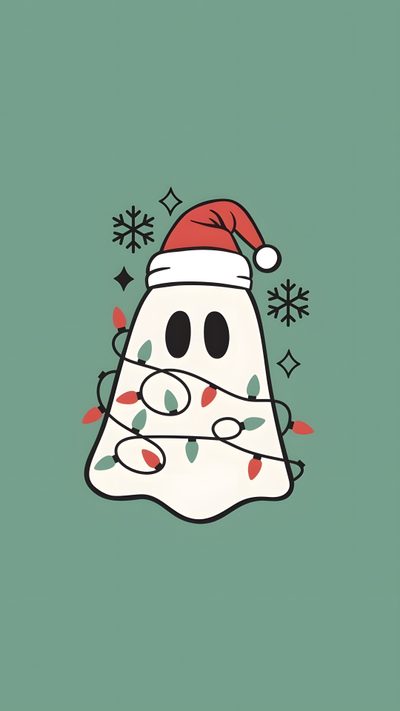 a christmas bell with a santa hat on it's head and snowflakes around its neck Cute Halloween Christmas Funny Iphone, Christmas Ghost, Business Branding Inspiration, light slate gray