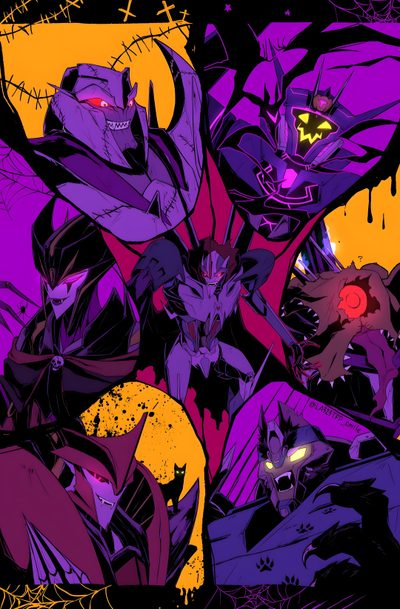 an image of some sort of artwork that appears to be in the style of anime Transformers Halloween Vampire Transformers, Cool Megatron, Megatron X Human Reader, midnight blue