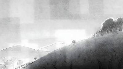 a black and white drawing of sheep on a hill with foggy sky in the background Missing Halloween Planet Of Lana 4k, Missing Halloween, Inside Game, Limbo Screenshots, light gray