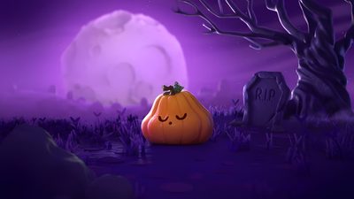a halloween pumpkin sitting in the middle of a graveyard with a creepy face on it Halloween 3d Gif Cartoon Pumpkin Gif, Cute Halloween Gif, Happy Halloween Animation, midnight blue