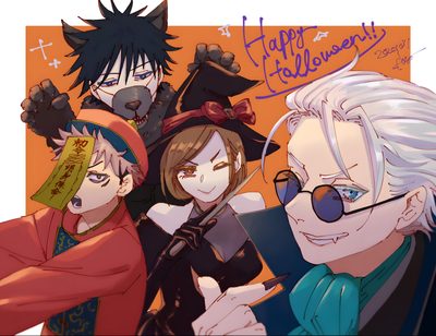 some anime characters are posing for the camera Jujustu Kaisen Halloween 1920x1080 Megumi Halloween, Jujutsu Kaisen Halloween Pfp, Halloween Jujutsu Kaisen Icons, sienna