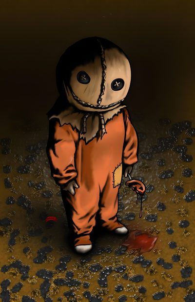 a cartoon character standing in the middle of a dirt floor with an object on it's feet Halloween Sam Halloween Horror Movies, Halloween Horror, Horror Movies, Deadpool, Sci Fi, Cool Art, black