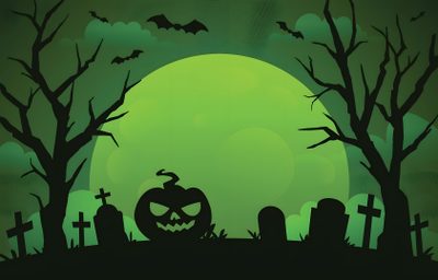 a halloween scene with pumpkins and bats Green Halloween Desktop Happy Halloween Green, Halloween Dark Green Background, Halloween Green Aesthetic, dark slate gray