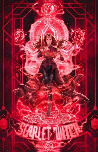 a poster with an image of a woman sitting on top of a red and black background Halloween Wanda Scarlet Witch Poster, Scarlett Witch Poster, Scarlet Witch Art, brown