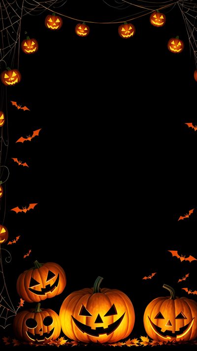 halloween pumpkins in front of a black background with spider web and jack - o'- lanterns Halloween Vertical Fall Arts And Crafts, October, Theme Halloween, Image Halloween, Halloween, black