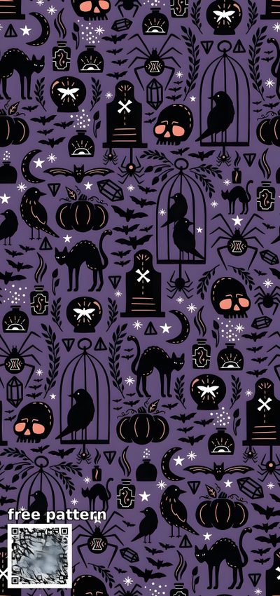 a purple background with black cats and bats Halloween Jumble -faded Purple Halloween Cat For Phone, Purple Halloween Pattern, Gothic Halloween Pattern, dim gray