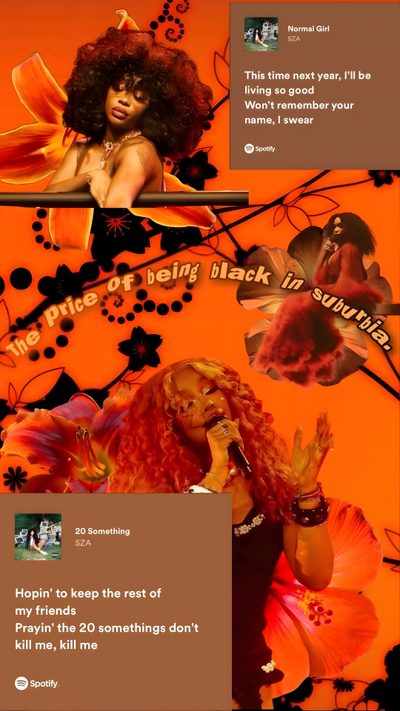 an image of a woman with long hair and flowers on her head, holding a microphone Sza Halloween Sza Singer, The Price Of Being Black In Suburbia, Normal Girl, Halloween, saddle brown