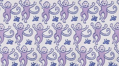 an image of monkeys on white paper with blue and purple ink in the middle, Roller Rabbit Halloween Roller Rabbit Monkey Background, Roller Rabbit Monkey, Roller Rabbit Background, light gray