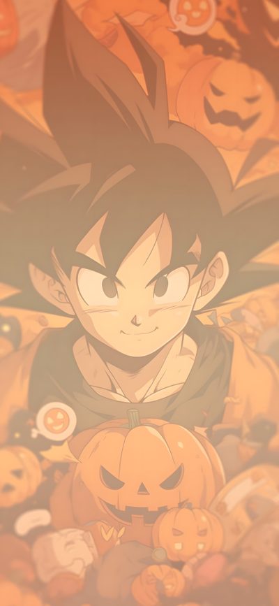 an anime character surrounded by pumpkins and jack - o'- lanternes in the background Halloween Goku Goku Pumpkin Carving, Dragon Ball Z Pumpkin Painting, Goku Pumpkin, dark salmon
