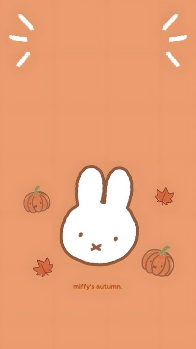 an orange background with a bunny face and pumpkins Miffy Halloween Fall Wallapper, Fall Themed For Iphone, Fall I Pad, Fall Wallapers Aesthetics, dark salmon