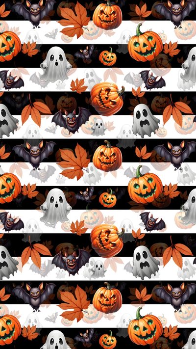 halloween themed wallpaper with pumpkins and bats Halloween 2023 Halloween Themed Patterned Backgrounds, Seamless Pattern For Halloween Projects, Halloween-themed Striped Background, sienna