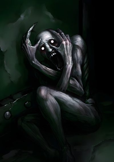 a creepy looking creature sitting on the ground Scary Creepy Halloween Art Nyctophobia Art, Scared Demon, Creepy Creature In The Dark, black