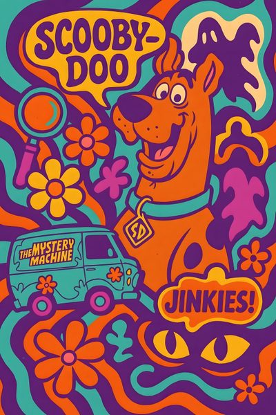the scooby doo poster is shown with an image of a dog on it Halloween Scooby Doo Classic Scooby Doo, 90s Scooby Doo, Posters Cartoon, 90s Halloween, dim gray