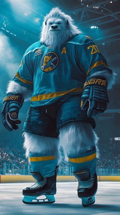 an ice hockey player is dressed in blue and yellow gear, standing on the ice Hockey Halloween All Nhl Teams Mascots, Nhl Mascots 2025, All Nhl Mascots, Nhl Teams Mascots, dark slate gray