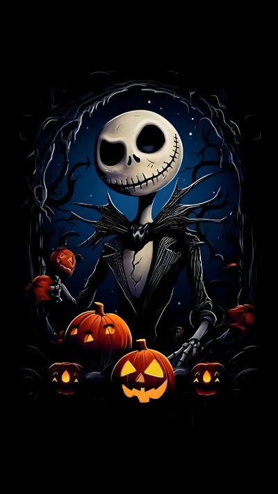 a skeleton in a suit with pumpkins on his chest and two jack - o'- lanterns Halloween Jack Skeleton Jack The Skeleton, Pumpkin King Jack Skellington, The Pumpkin King, black