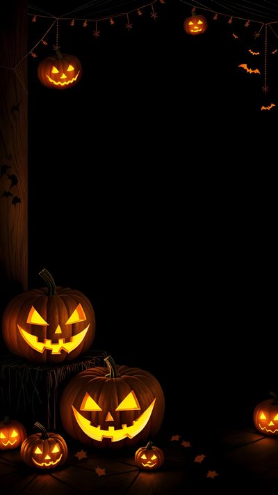 halloween pumpkins lit up in the dark with jack - o'- lantern lights Halloween Templates Thanksgiving Background, Black Halloween Makeup, Happy Halloween Pictures,