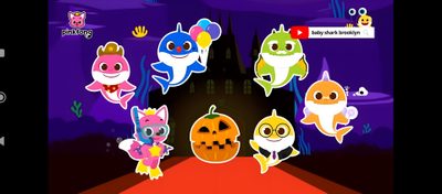 an animated halloween scene with pumpkins, ghostes and other cartoon characters in front of a castle Baby Shark Halloween Baby Shark, black