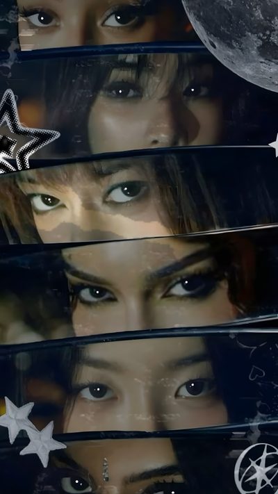 the poster shows three women's faces with stars and moon in the background Katseye Halloween Cute Images For, Good Morning People, Cute Iphone Tumblr, A4 Poster, dark slate gray