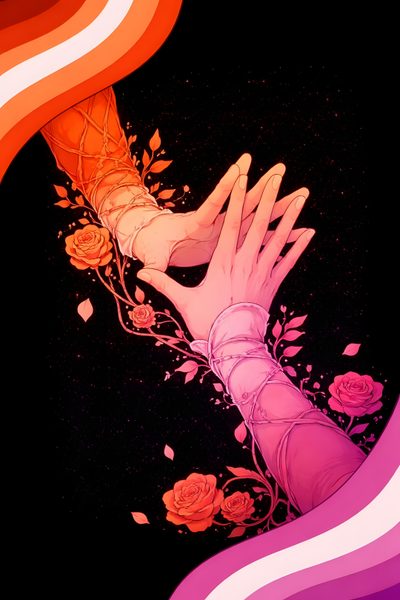 a person's hand reaching for flowers on a black background with multicolored lines Lesbian Halloween Cute Lgbtq, Closeted Lesbian, Lgbtq Background, Lesbian And Non Binary, Pride Lesbian, black