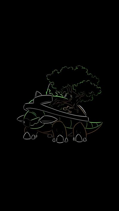 a black background with a green and white drawing of an animal on it's back Halloween Torterra Torterra 4k, Torterra, Torterra Background, Dark Blastoise, Pokemon Torterra, black