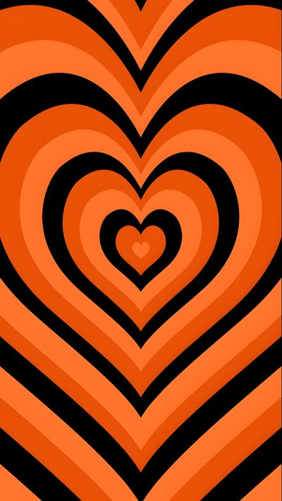 an orange and black background with hearts in the shape of a heart on top of each other Cute Halloween Heart Couples Halloween, Autumn Phone, October, Halloween Iphone Backgrounds, orange red