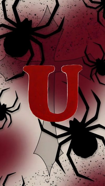 the letter u is surrounded by spider webs Halloween Spiders At University Of Texas U, U Picture, Letter U Background, Spiderman, Red, saddle brown