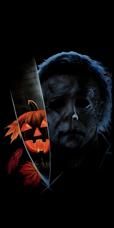 a scary looking person holding a knife with a pumpkin on it Halloween Myers Michael Myers Halloween, Michael Myers 4k, Michael Myers, Scary Halloween Iphone, black