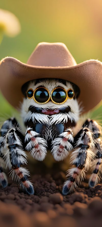 a close up of a spider wearing a cowboy hat on top of dirt and grass Halloween Spiders At University Of Texas Pretty Nature Pictures, Nature Pictures, Snoopy, dim gray