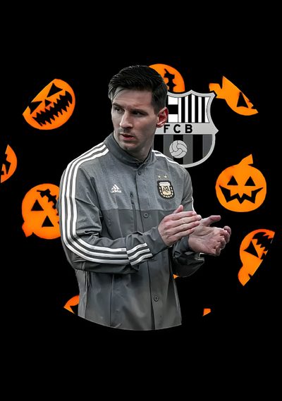 a man standing in front of a black background with pumpkins Halloween Football Messi Pumpkin, Messi Snowman, Halloween Soccer, Football Players For Halloween, black